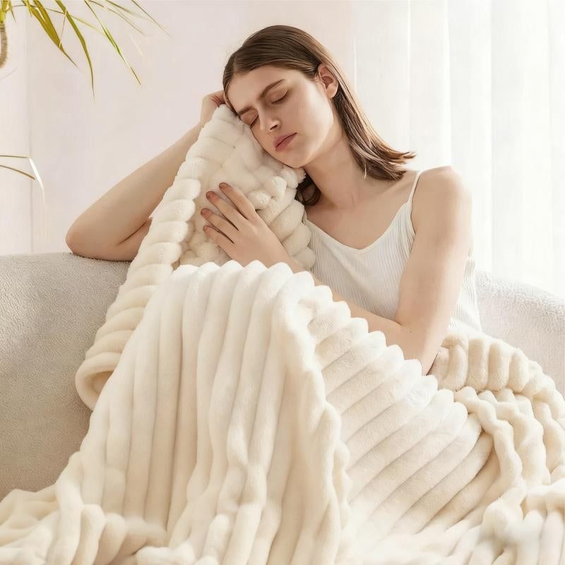 Striped Sleep Blanket Four-Color Fur Blanket Fluffy and Comfortable Lightweight and Soft Skin-Friendly and Smooth Perfect for Beds and Sofas 78 X 90 Inches Christmas & Halloween Gift